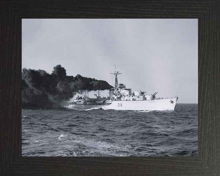 HMS St. Kitts (D18) Photo Print - At Sea 1951 - Royal Navy Battle Class Destroyer Posters, Prints, & Visual Artwork Hampshire Prints 10 x 8 Black Frame No