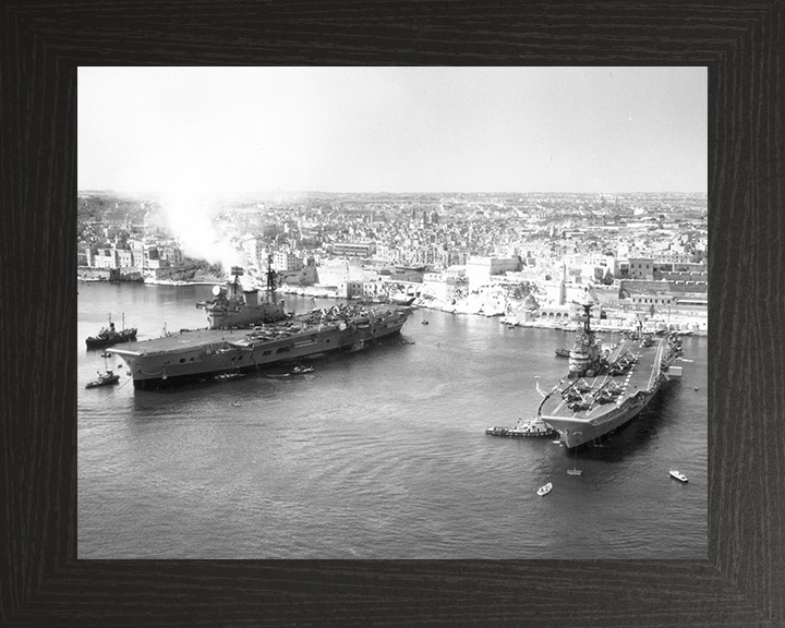 HMS Centaur (R06) and HMS Eagle (R05) Photo Print - Malta - Royal Navy Aircraft Carriers Hampshire Prints 10 x 8 Black Frame No