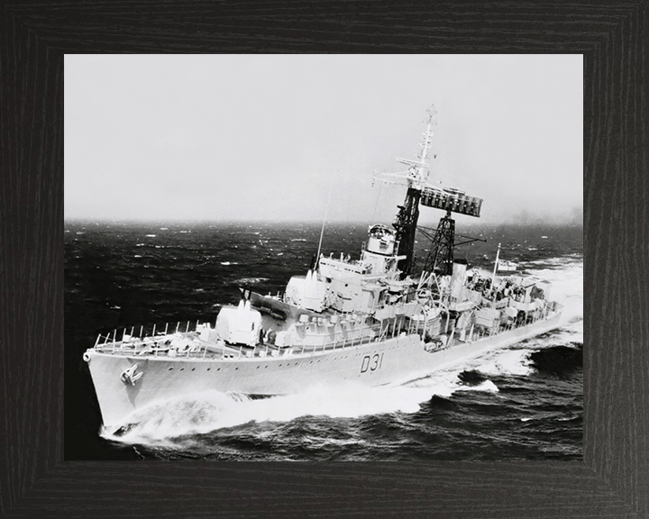 HMS Broadsword (D31) Royal Navy Weapon Class Destroyer Underway Photo Print Wall Art Decor Posters, Prints, & Visual Artwork Hampshire Prints 10 x 8 Black Frame No