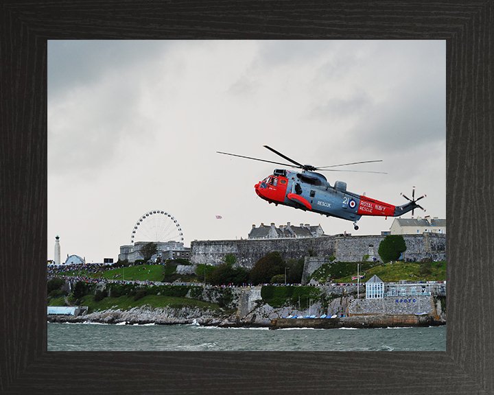 Sea King (SAR) Helicopter Over Plymouth Sound 2012 Photo Print - Royal Navy Aircraft Posters, Prints, & Visual Artwork Hampshire Prints 10 x 8 Black Frame No