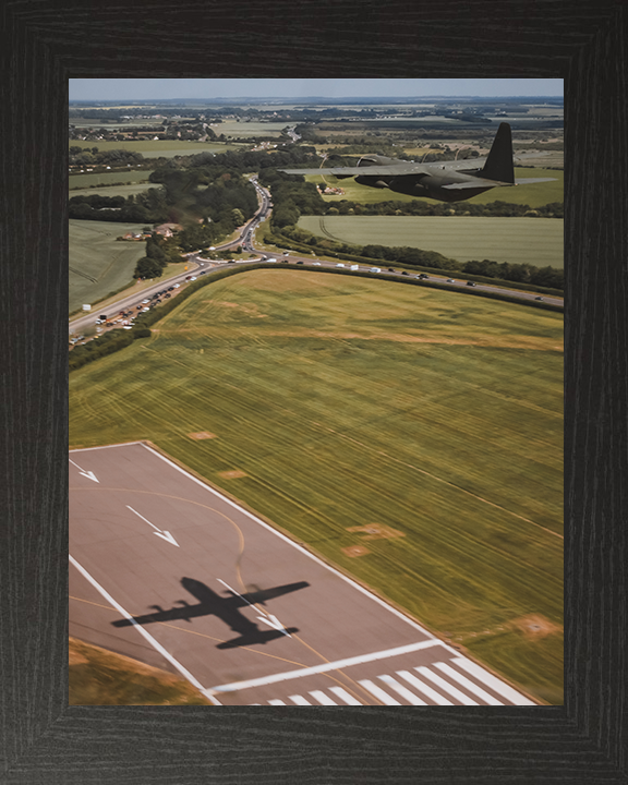 RAF Hercules C-130J Taking off Photo Print - Royal Air Force Aircraft Hampshire Prints 10 x 8 Black Frame No