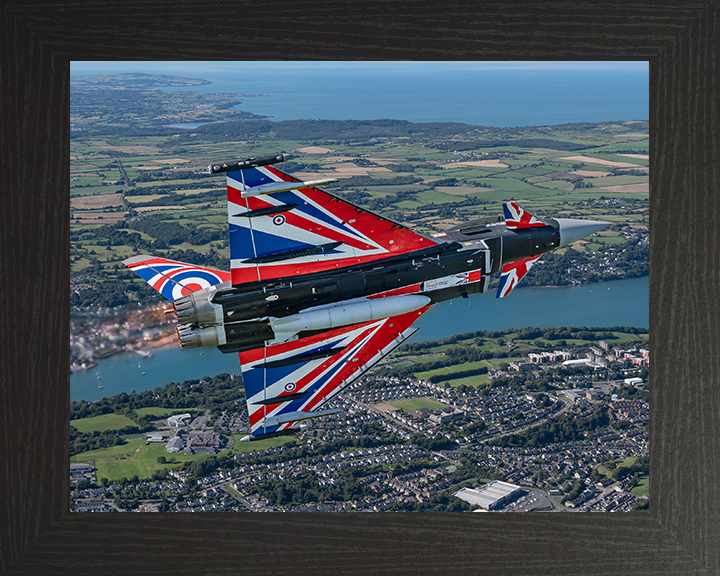 RAF Typhoon with Union Jacks Photo Print - Royal Air Force Aircraft Hampshire Prints 10 x 8 Black Frame No
