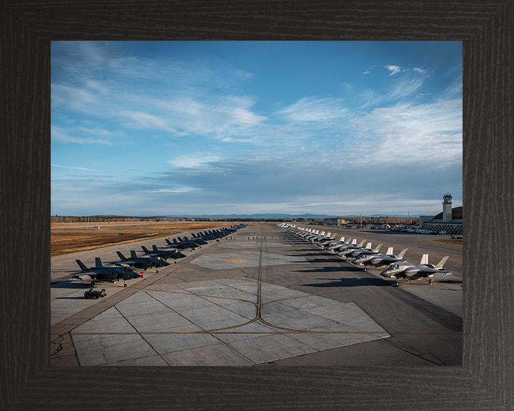 RAF USAF and RAAF F-35s on the line Photo Print - Royal Air Force Aircraft Hampshire Prints 10 x 8 Black Frame No