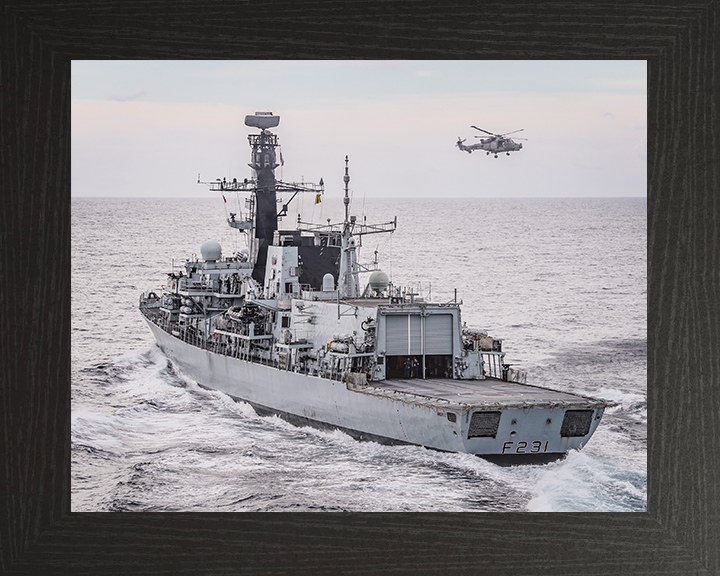 HMS Argyll (F231) Royal Navy Type 23 Frigate With Lynx Helicopter Wall Art Photo Print Naval Decor Posters, Prints, & Visual Artwork Hampshire Prints 10 x 8 Black Frame No