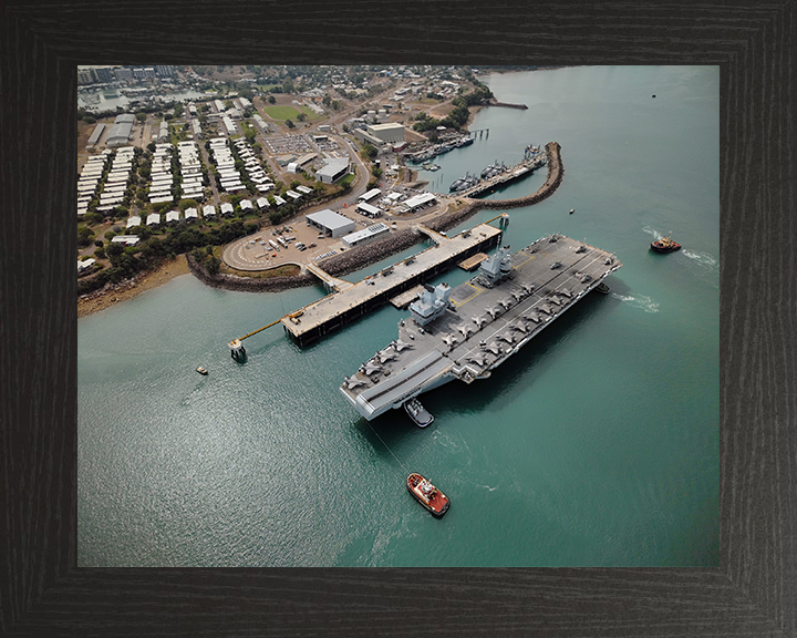 HMS Prince of Wales (R09) Photo Print - Darwin 2025 - Royal Navy Queen Elizabeth Class Aircraft Carrier Hampshire Prints 10 x 8 Black Frame No
