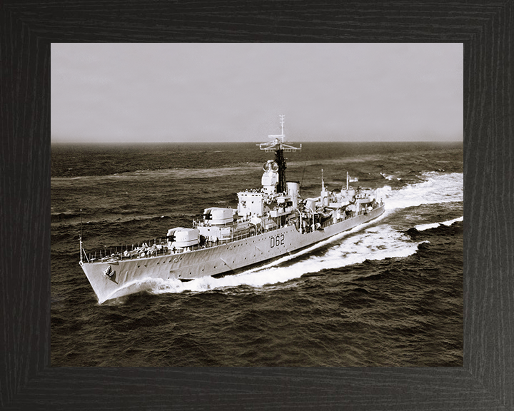 HMS Jutland (D62) Photo Print - At Sea 1961 - Royal Navy Battle Class Destroyer Posters, Prints, & Visual Artwork Hampshire Prints 10 x 8 Black Frame No