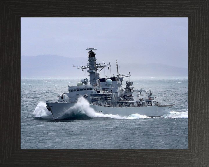 HMS Portland (F79) Photo Print - Breaking Waves - Royal Navy Type 23 Frigate Hampshire Prints 10 x 8 Black Frame No