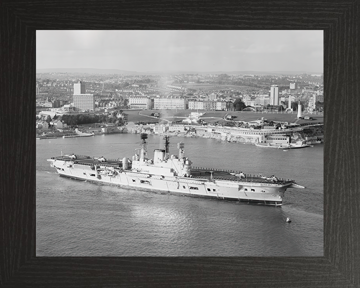 HMS Ark Royal (R09) Photo Print - Plymouth Hoe 1975 - Royal Navy Audacious Class Aircraft Carrier Posters, Prints, & Visual Artwork Hampshire Prints 10 x 8 Black Frame No