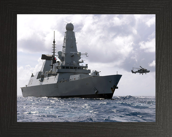 HMS Dauntless (D33) Photo Print - At Sea With Lynx - Royal Navy Type 45 Destroyer Hampshire Prints 10 x 8 Black Frame No