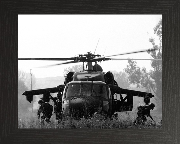 Light Infantry Soldiers deploy from American Blackhawk Helicopter Photo Print - British Army