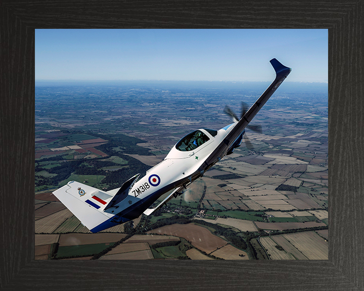 RAF Grob Prefect T1 in flight Photo Print - Royal Air Force Aircraft Hampshire Prints 10 x 8 Black Frame No
