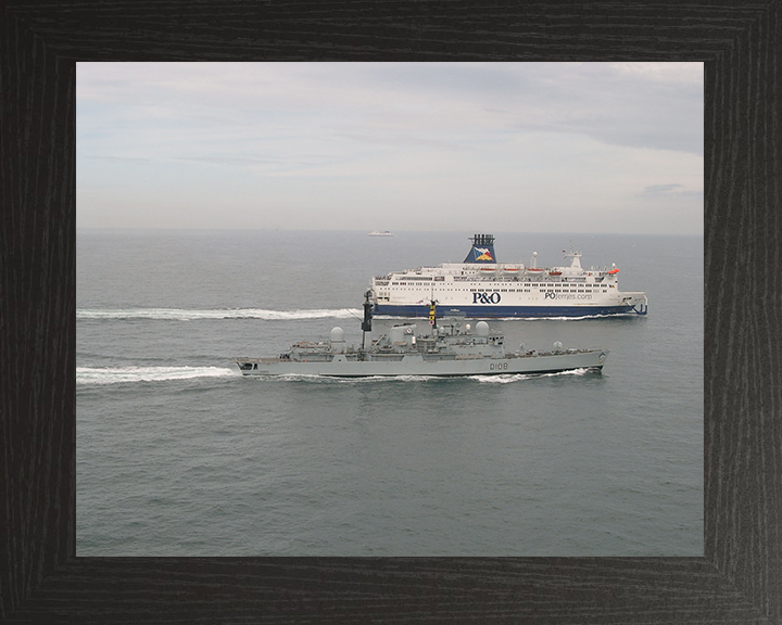 HMS Cardiff (D108) Photo Print - Dover Strait 2003 - Royal Navy Type 42 Destroyer Posters, Prints, & Visual Artwork Hampshire Prints 10 x 8 Black Frame No