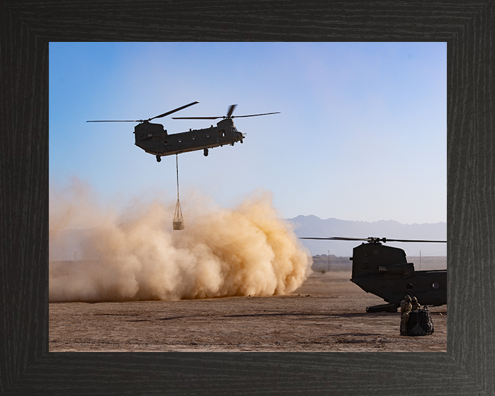 RAF Chinook helicopter carrying an underslung load Photo Print - Royal Air Force Aircraft Hampshire Prints 10 x 8 Black Frame No