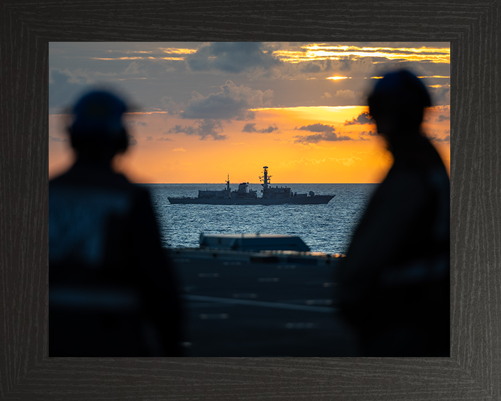 HMS Richmond (F239) Photo Print - From HMS Prince of Wales 2025 - Royal Navy Type 23 Frigate Hampshire Prints 10 x 8 Black Frame No