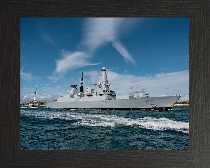 HMS Dauntless (D33) Photo Print - Exiting Portsmouth 2025 - Royal Navy Type 45 Destroyer Hampshire Prints 10 x 8 Black Frame No
