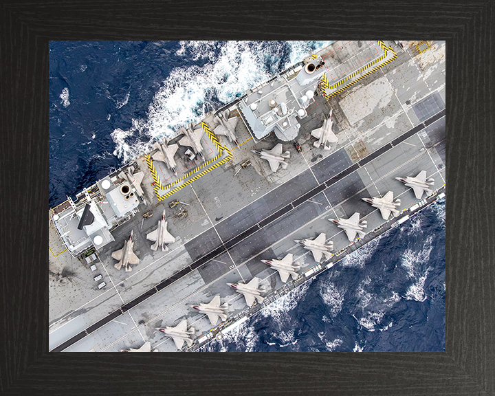 HMS Prince of Wales (R09) - Flight deck 2025 - Royal Navy Queen Elizabeth Class Aircraft Carrier Photo Print Wall Art Naval Decor UK Posters, Prints, & Visual Artwork Hampshire Prints 10 x 8 Black Frame No