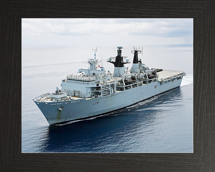 HMS Albion (L14) Royal Navy Albion Class Amphibious Ship High Starboard Bow View at Sea Photo Print Wall Art Decor Posters, Prints, & Visual Artwork Hampshire Prints 10 x 8 Black Frame No