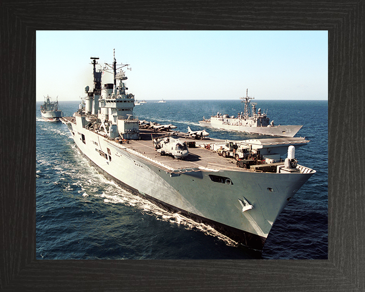 HMS Ark Royal (R07) Royal Navy Invincible Class Aircraft Carrier Starboard Bow View Photo Print Wall Art Decor Posters, Prints, & Visual Artwork Hampshire Prints 10 x 8 Black Frame No