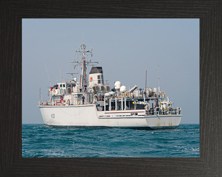 HMS Brocklesby (M33) Royal Navy Hunt Class Mine Warfare Vessel Low Port Quarter View Photo Print Wall Art Decor Posters, Prints, & Visual Artwork Hampshire Prints 10 x 8 Black Frame No