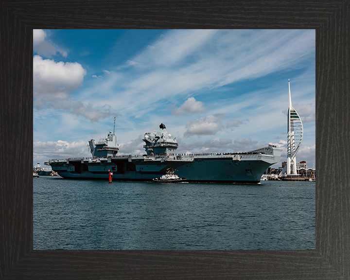 HMS Prince of Wales (R09) Photo Print - Leaving portsmouth 2025 - Royal Navy Queen Elizabeth Class Aircraft Carrier Hampshire Prints 10 x 8 Black Frame No