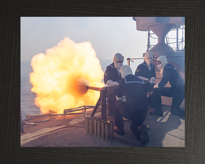 Royal Navy Gun Salute at the Decommissioning of HMS Lancaster Photo Print Wall Art Naval Decor Hampshire Prints 10 x 8 Black Frame No
