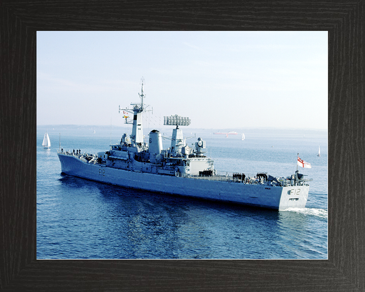 HMS Achilles (F12) Royal Navy Leander Class Frigate Photo Print Leaving Harbour Warship Wall Art Posters, Prints, & Visual Artwork Hampshire Prints 10 x 8 Black Frame No