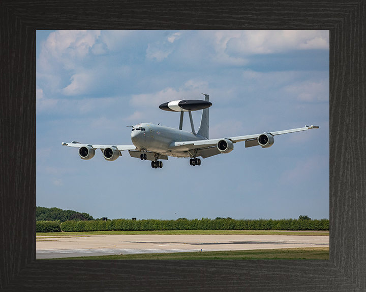 RAF E-3D Sentry Aircraft Landing Photo Print - Royal Air Force Aircraft Hampshire Prints 10 x 8 Black Frame No