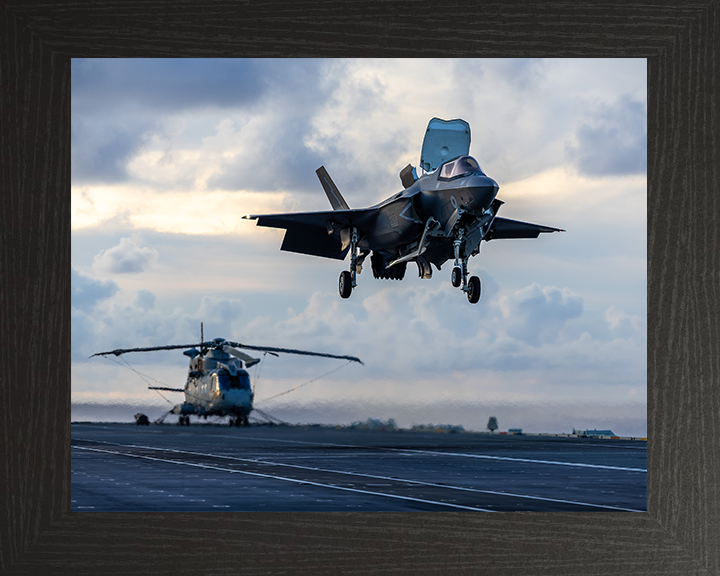 F-35B Lighting Jet Landing on a Flight Deck 2025 Photo Print - Royal Navy Aircraft Posters, Prints, & Visual Artwork Hampshire Prints 10 x 8 Black Frame No