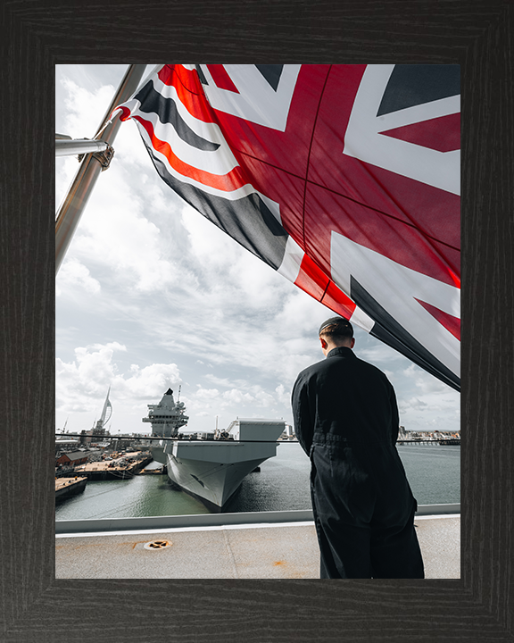 HMS Prince of Wales (R09) Photo Print - From Queen Elizabeth - Royal Navy Queen Elizabeth Class Aircraft Carrier Hampshire Prints 10 x 8 Black Frame No