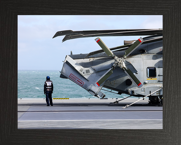 AET With Merlin Helicopter On HMS Prince of Wales Photo Print - Royal Navy Aircraft Hampshire Prints 10 x 8 Black Frame No