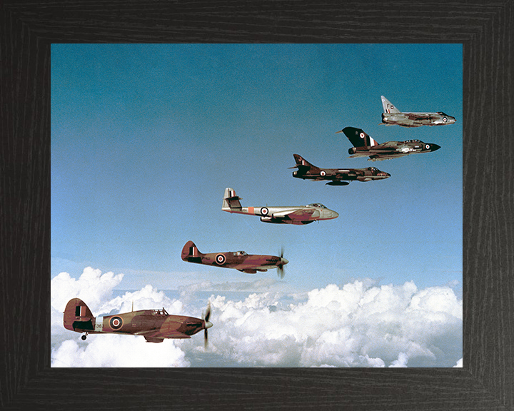 RAF Fighters 1940-1960 in flight Photo Print - Royal Air Force Aircraft Hampshire Prints 10 x 8 Black Frame No