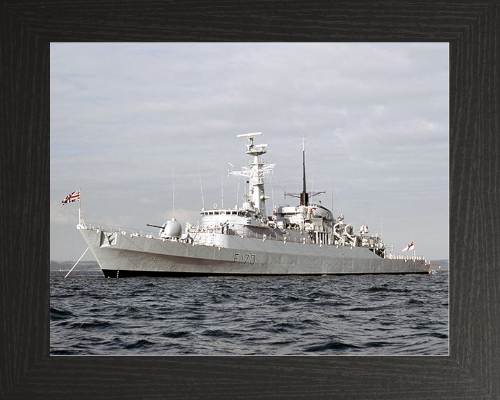 HMS Antelope (F170) Royal Navy Type 21 Frigate At Anchor in Colour Photo Print Wall Art Decor Posters, Prints, & Visual Artwork Hampshire Prints 10 x 8 Black Frame No