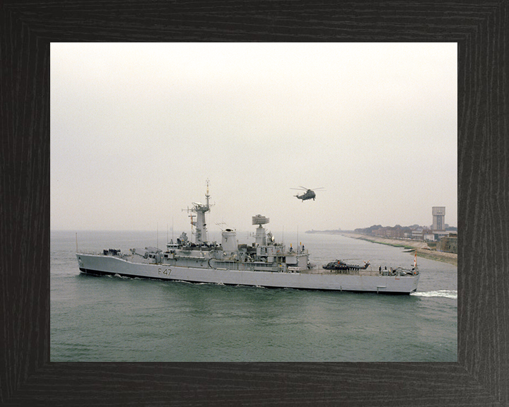 HMS Danae (F47) Royal Navy Leander Class Frigate Leaving Portsmouth Photo Print Wall Art Decor Posters, Prints, & Visual Artwork Hampshire Prints 10 x 8 Black Frame No