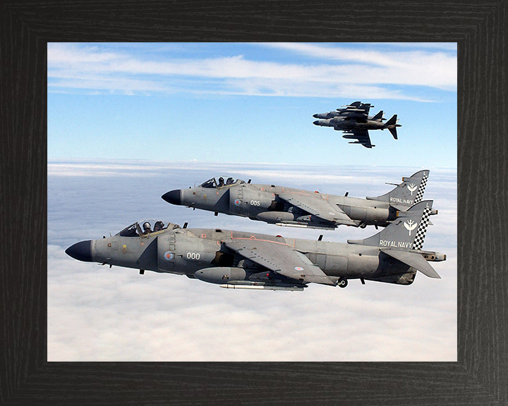Four Harrier FA2 Jets Flying in Formation Photo Print - Royal Navy Aircraft Posters, Prints, & Visual Artwork Hampshire Prints 10 x 8 Black Frame No