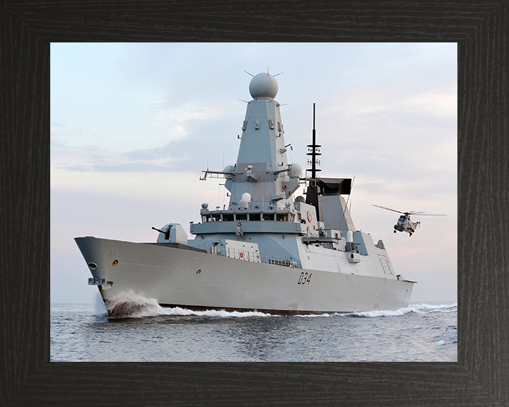 HMS Diamond (D34) Royal Navy Type 45 Destroyer With Sea King 2012 Photo Print Wall Art Decor Posters, Prints, & Visual Artwork Hampshire Prints 10 x 8 Black Frame No