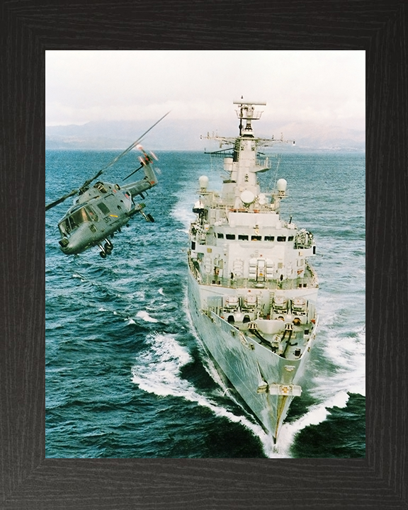 HMS Beaver (F93) Royal Navy Type 22 Frigate Bow View With Helicopter Photo Print Wall Art Decor Posters, Prints, & Visual Artwork Hampshire Prints 10 x 8 Black Frame No