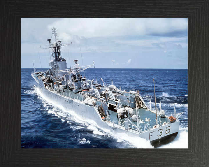 HMS Whitby (F36) Photo Print - Stern View 1970s - Royal Navy Whitby Class Frigate Hampshire Prints 10 x 8 Black Frame No