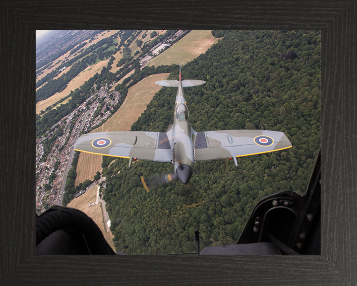RAF Spitfire Mk XVI with Clipped Wings in Flight Photo Print - Royal Air Force Aircraft Posters, Prints, & Visual Artwork Hampshire Prints 10 x 8 Black Frame No
