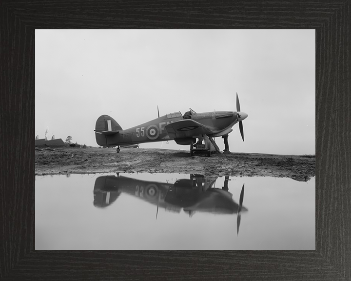 RAF Hurricane Mark IIB Reflections Photo Print - Royal Air Force Aircraft Hampshire Prints 10 x 8 Black Frame No