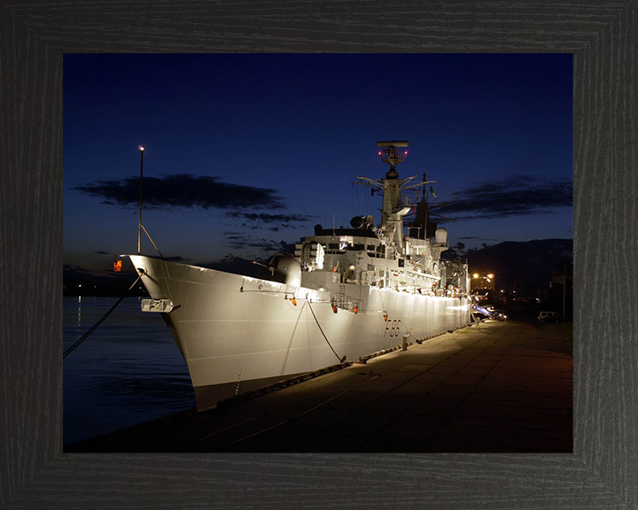 HMS Campbeltown (F86) Royal Navy Type 22 Frigate Floodlit Alongside Photo Print Wall Art Decor Posters, Prints, & Visual Artwork Hampshire Prints 10 x 8 Black Frame No