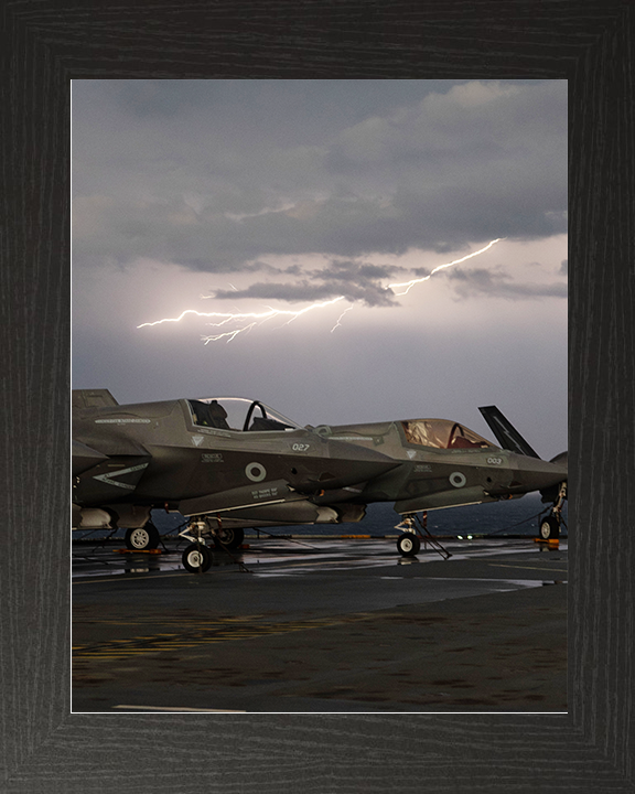 Lightning strike over RAF F-35B Jets Royal Air Force Aircraft Photo Print Wall Art Aviation Decor UK Posters, Prints, & Visual Artwork Hampshire Prints 10 x 8 Black Frame No