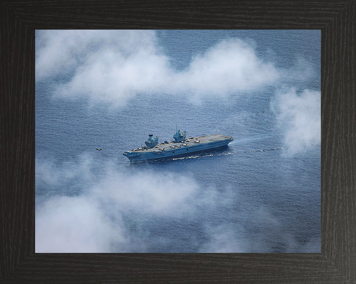 HMS Prince of Wales (R09) Photo Print - At Sea Aug 2025 - Royal Navy Queen Elizabeth Class Aircraft Carrier Hampshire Prints 10 x 8 Black Frame No