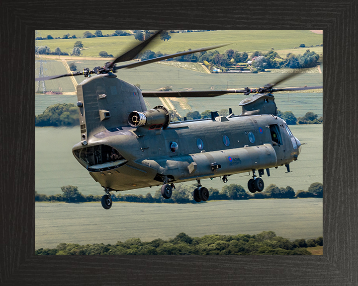 RAF Chinook Helicopter Closeup Photo Print - Royal Air Force Aircraft Hampshire Prints 10 x 8 Black Frame No
