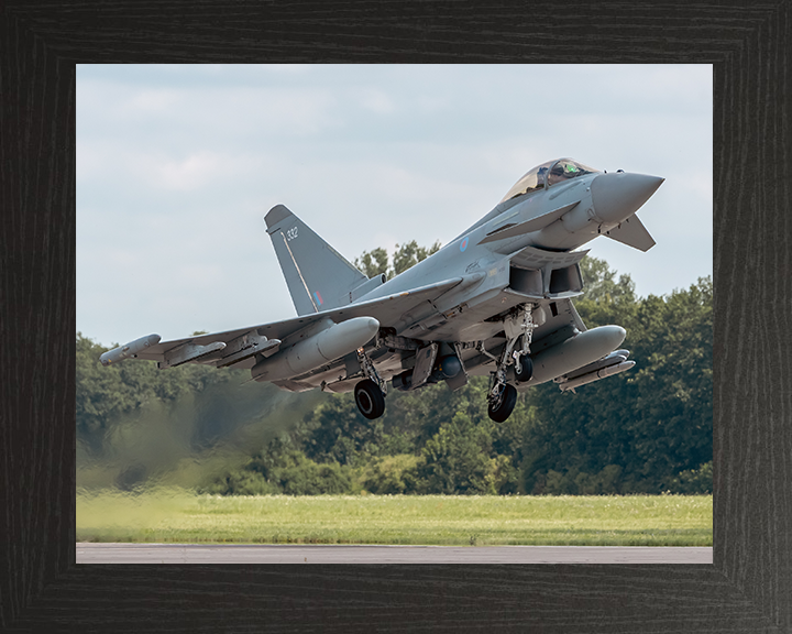 RAF Typhoon FGR4 Taking off 2025 Photo Print - Royal Air Force Aircraft Hampshire Prints 10 x 8 Black Frame No