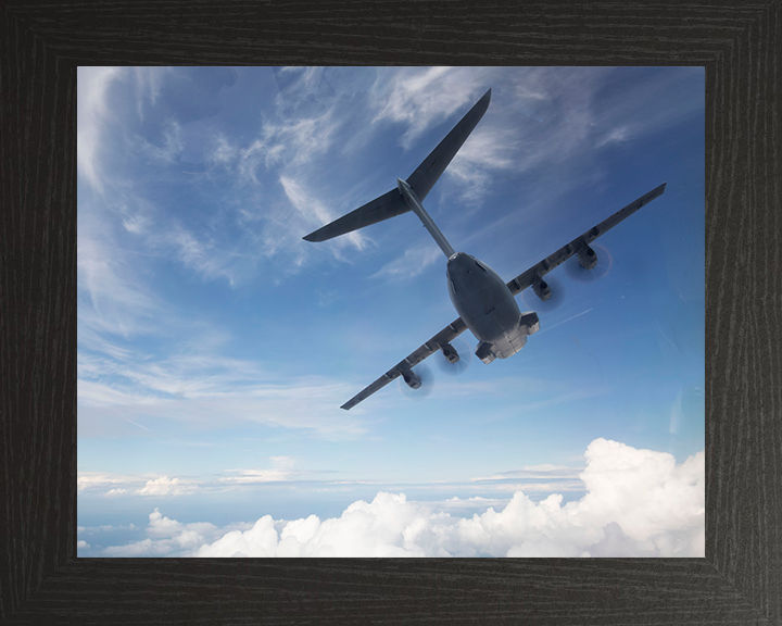 RAF A400M in flight Photo Print - Royal Air Force Aircraft Hampshire Prints 10 x 8 Black Frame No