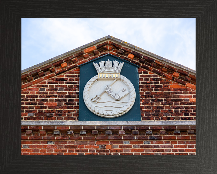 HMS Vernon Badge or Crest Photo Print - Royal Navy Shore Establishment Posters, Prints, & Visual Artwork Hampshire Prints 10 x 8 Black Frame No