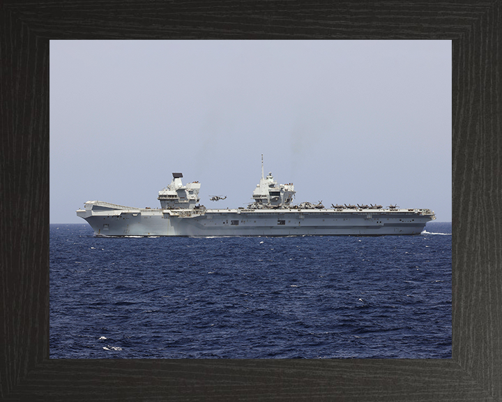 HMS Prince of Wales (R09) Photo Print - Port Beam 2025 - Royal Navy Queen Elizabeth Class Aircraft Carrier Hampshire Prints 10 x 8 Black Frame No