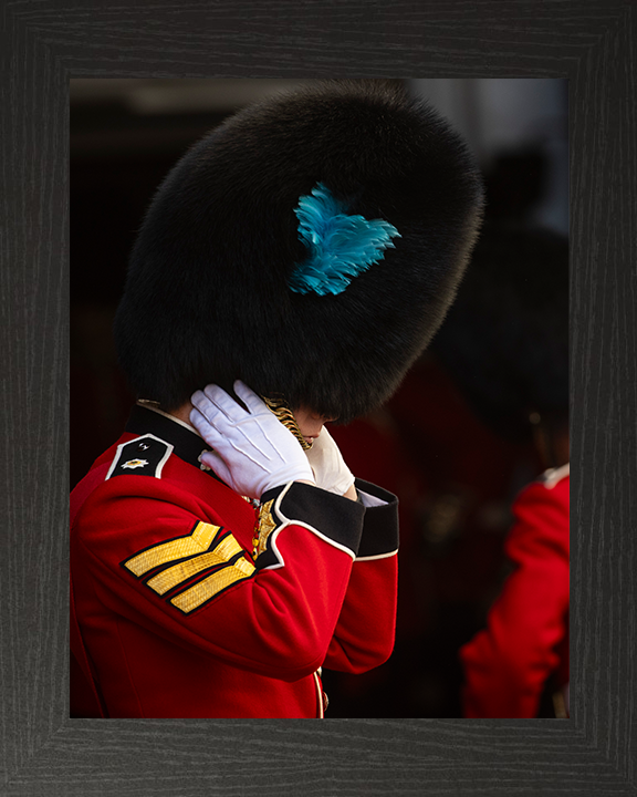 Irish Guards Sergeant dons his Bear Skin Photo Print - British Army Hampshire Prints 10 x 8 Black Frame No