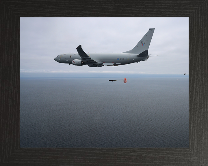 RAF Poseidon (P-8A) releasing a torpedo Photo Print - Royal Air Force Aircraft Hampshire Prints 10 x 8 Black Frame No