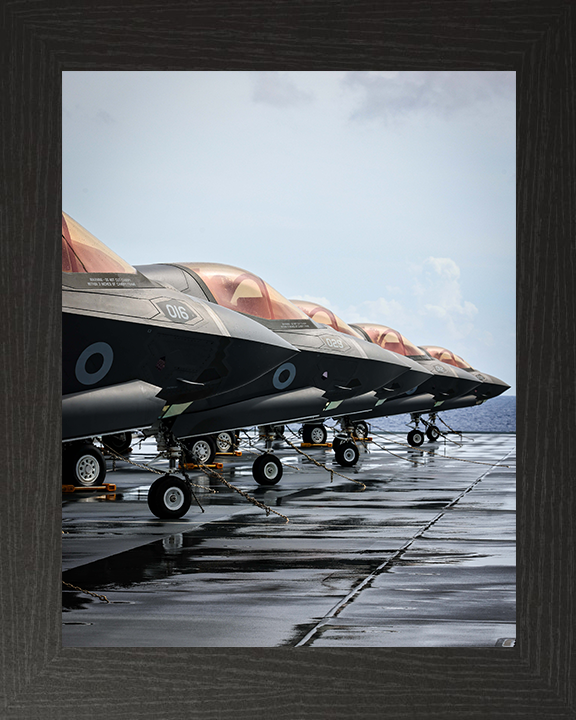 F-35 Lightening Lining a Flight Deck 2025 Photo Print - Royal Navy Aircraft Hampshire Prints 10 x 8 Black Frame No